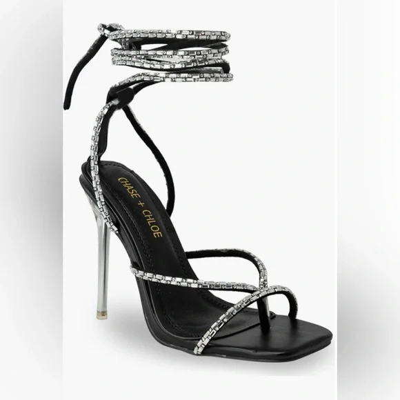 New! Chase & Chloe Elegant Black and Silver Women's Stilettos Size 9 - Picture 5 of 6
